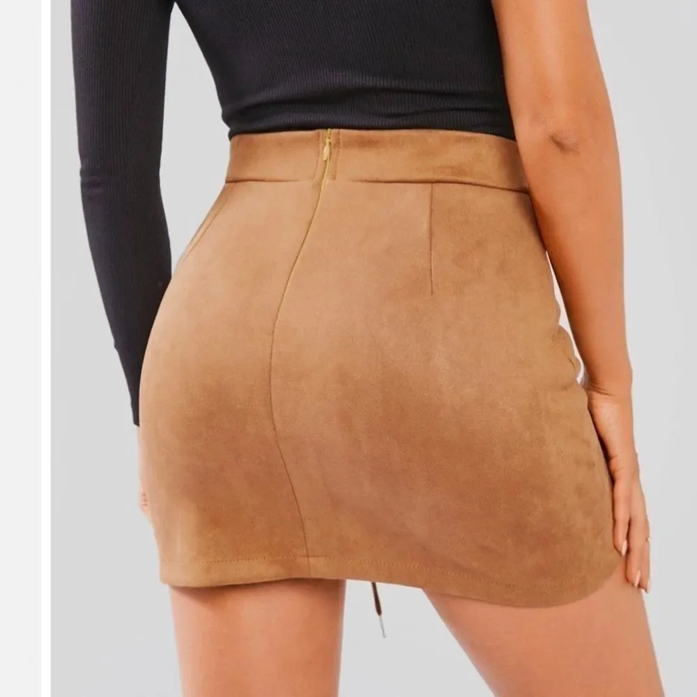 NWOT Lace-Up Faux Suede Mini Skirt coffee